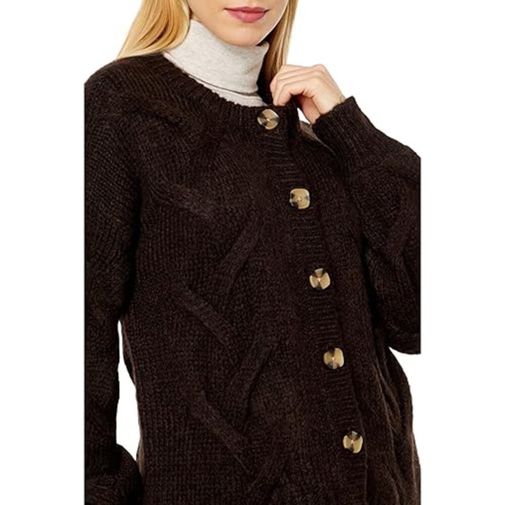 Madewell Aviva Cable Knit Cardigan Sweater Wool Blend Brown Womens Small